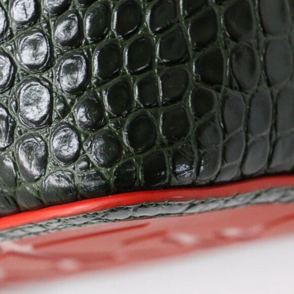 Christian Louboutin Calfskin Crocodile Embossed Spikes Large Cabarock Bag- Green - Picture 11 of 15